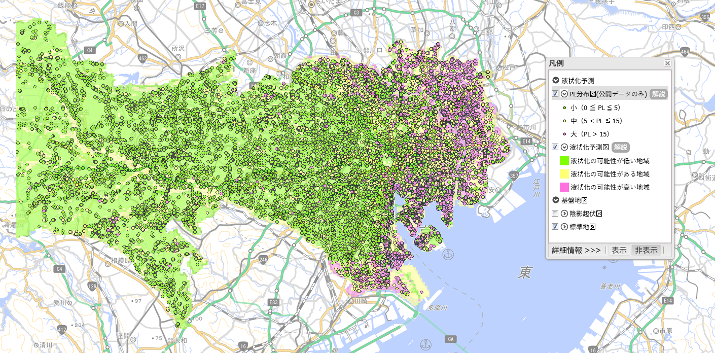 東京都液化預測圖查詢系統畫面